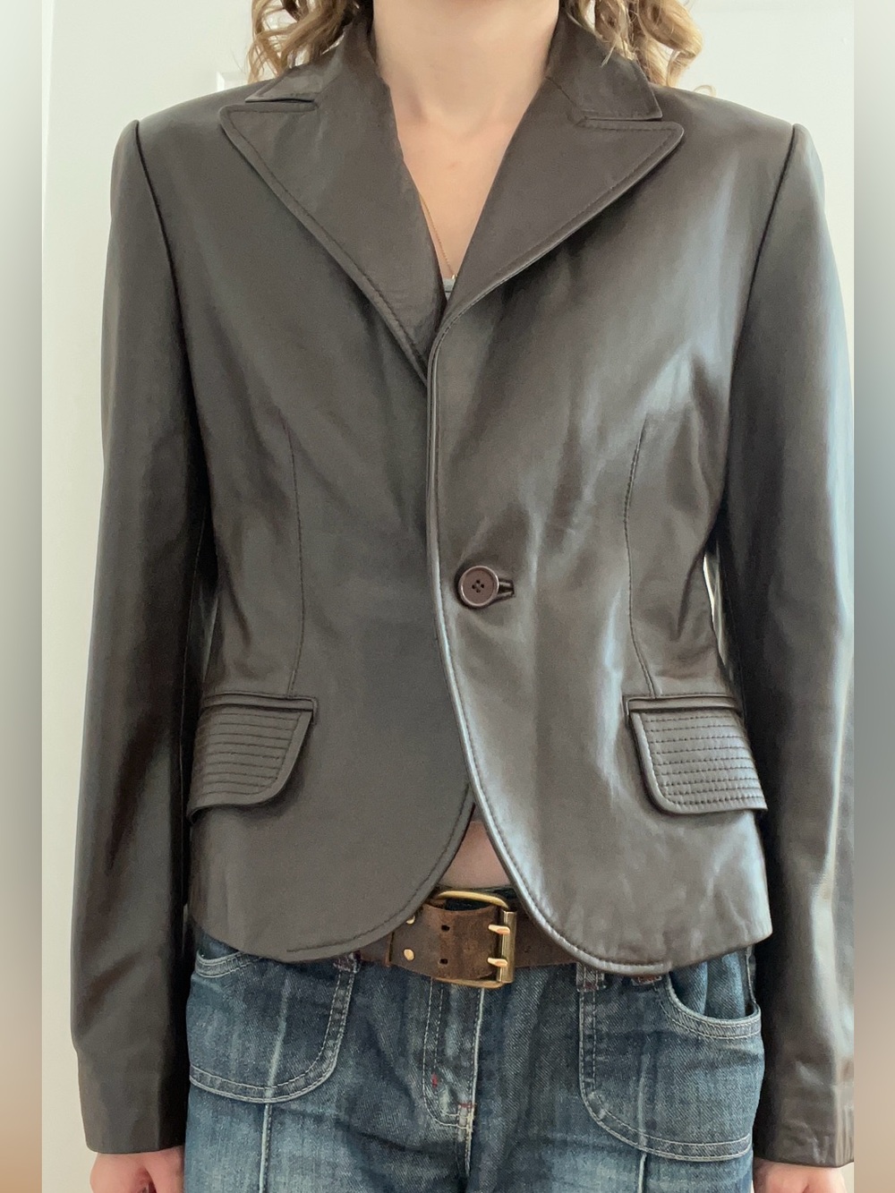 RUDSAK Women's Dark Brown Leather Blazer Jacket